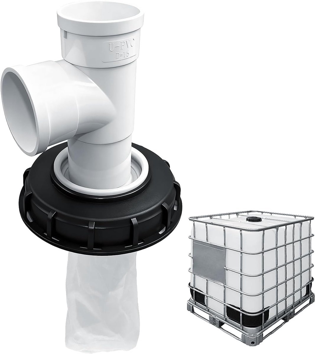 SnelShoppen - IBC Lid Filter met Nylon Filter, Wasbaar, Geschikt voor IBC Container, Regenwatertanks, DN 75, DN 150, T-stuk, Buiskoppeling, IBC Tank A