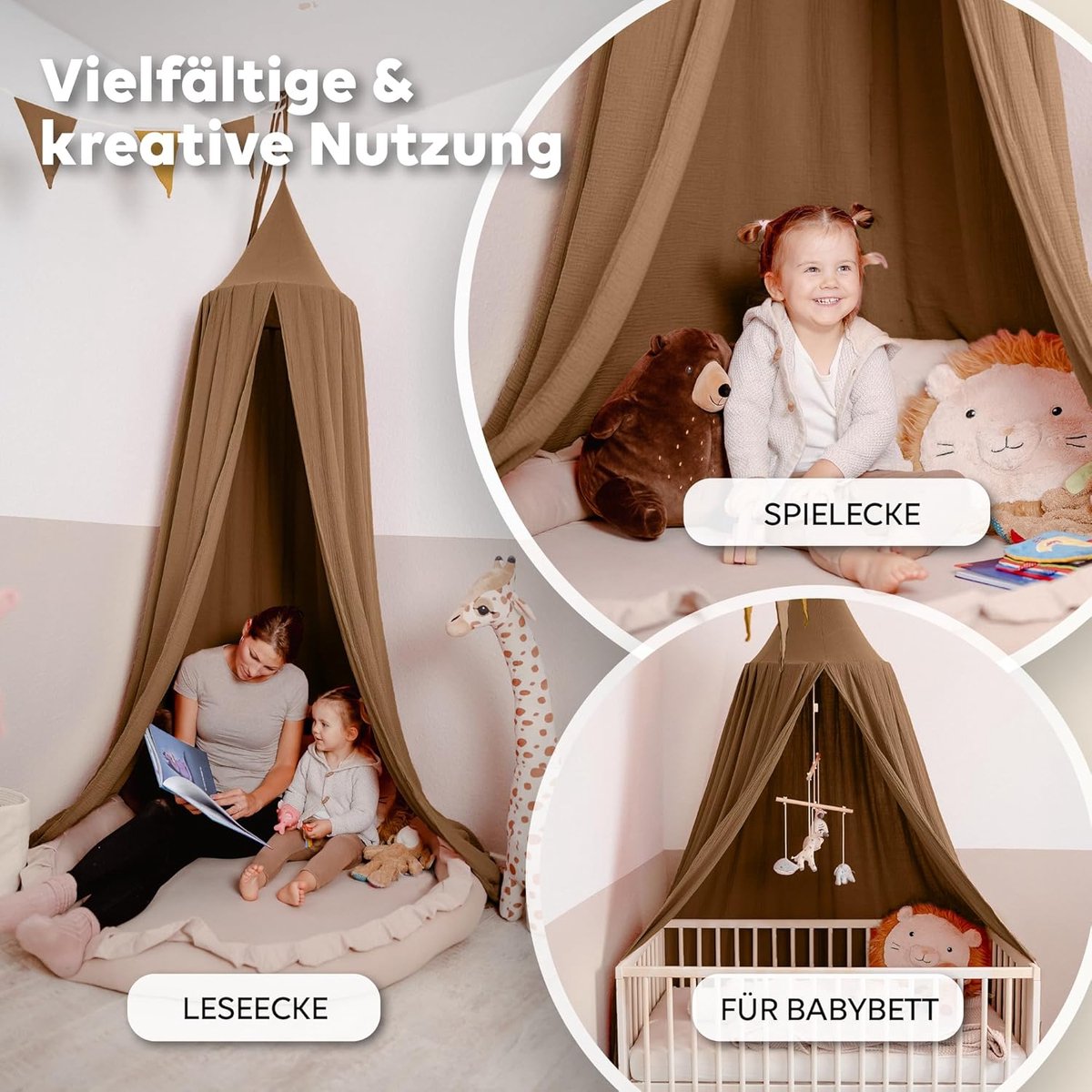 SnelShoppen - Lilimaus Canopy Kinderkamer - Bedgordijn van 100% Katoen Musselin - Handgemaakt Babybed Canopy in 12 Kleuren - Decoratie voor Babykamer,