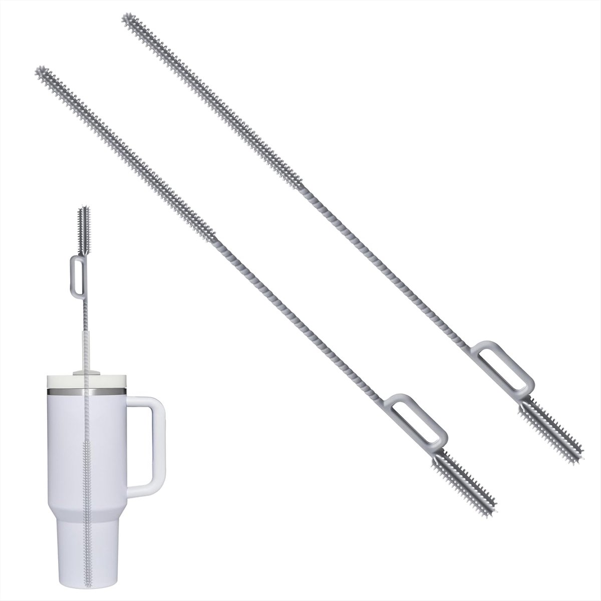 SnelShoppen - Siliconen Rietjesborstels 2 Stuks, Herbruikbare Rietjesreinigers met Handvat voor Glazen en Flessenrietjes, 9 mm + 6 mm, Grijs, Duurzaam