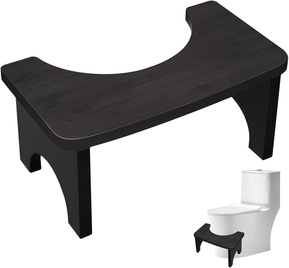 SnelShoppen - Ergonomische Toilet Stool van Hout voor Volwassenen en Kinderen, 37 x 20 x 17 cm, Zwart, Antislip, Verbeterde Bowel Movement, Perfect vo