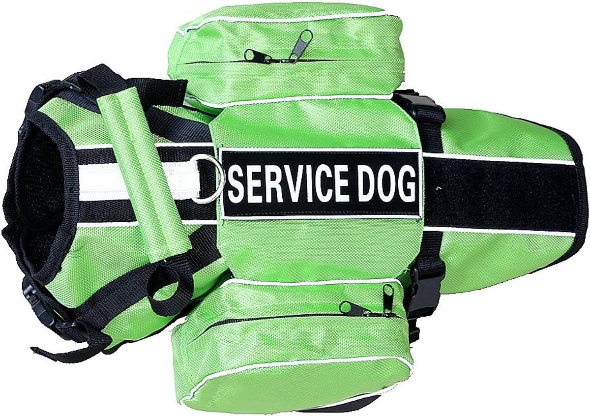 SnelShoppen - SERVICE DOG BACKPACK Harnas Vest met Verwijderbare Zadeltassen en Patches (S, 40-51cm, Groen) - Verstelbaar, Lichtgewicht en Wasbaar