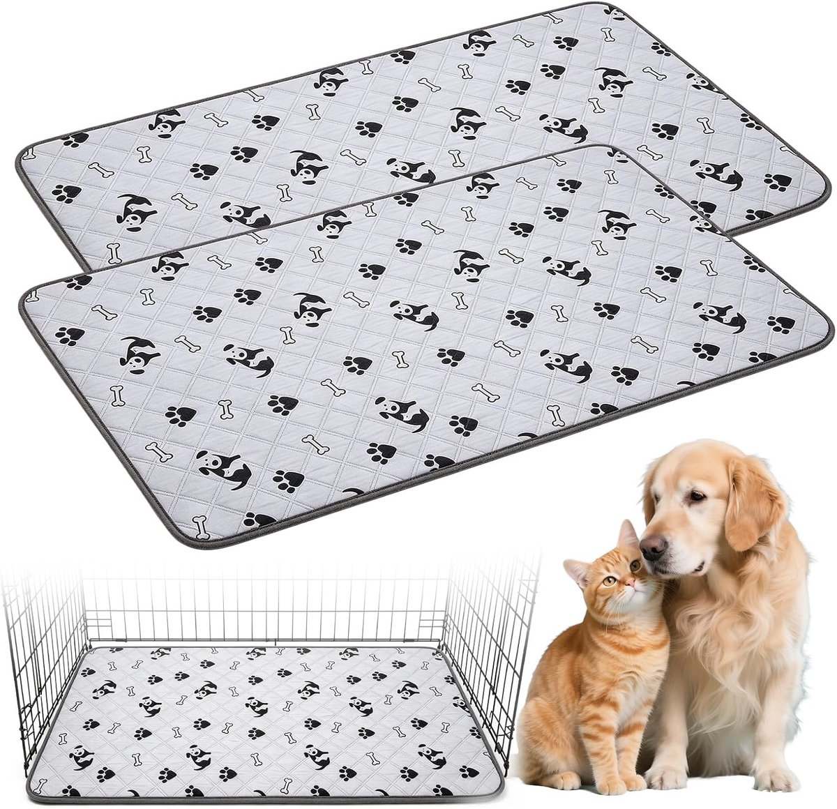 SnelShoppen - 120 x 60 cm Guinea Pig Pipe Pads - 2 x Pipi Mats - Wasbaar - 4 Laags Absorberend - Antislip - Herbruikbaar - Voor Kleine Dieren zoals Ha