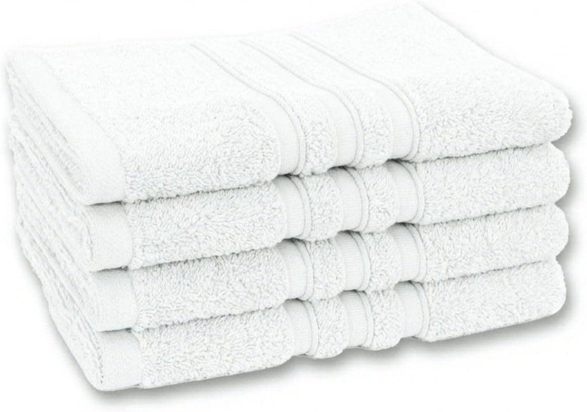 SnelShoppen - Premium Set van 4 Handdoeken, 100% Katoen, Zacht en Absorberend, 40 x 70 cm, Wit voor Badkamer, Sport, Camping en Dagelijks Gebruik