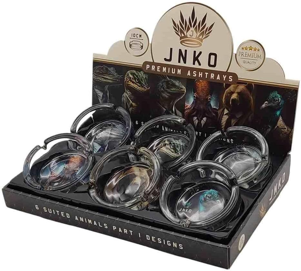 SnelShoppen - Ronde Glas Asbakken 10cm | Unieke Dier Ontwerpen in Mannenpak | 6 Stuks Display | Perfect voor Feest, Tuin, Keuken, Camping