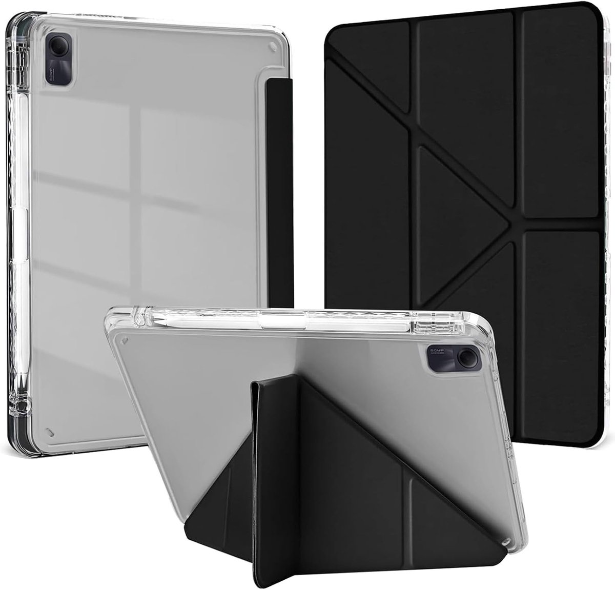 SnelShoppen - Case voor 11 inch Tablet, 6-in-1 Y-Vormige Stand, Transparante Achterkant met Potloodhouder, Auto Wake/Sleep Functie, Ideaal voor Onderw