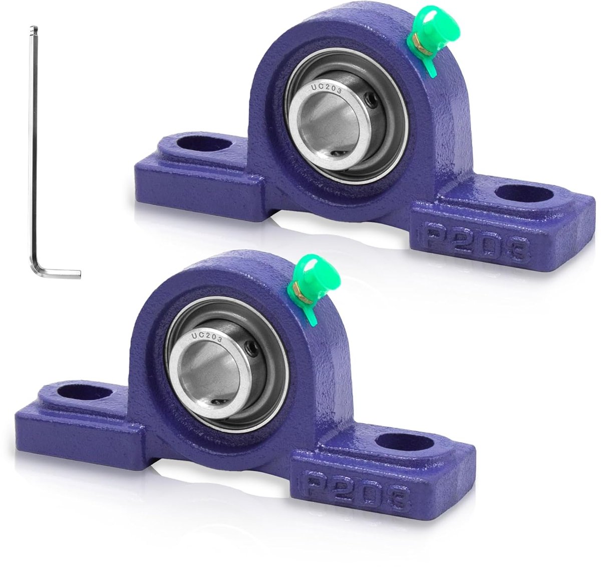 SnelShoppen - 2x UCP 203 Lageregeling, Flenslager, Hoogwaardige Kogellager, Grijs Gietijzer met Messing Smeernippel voor Industrieel Gebruik