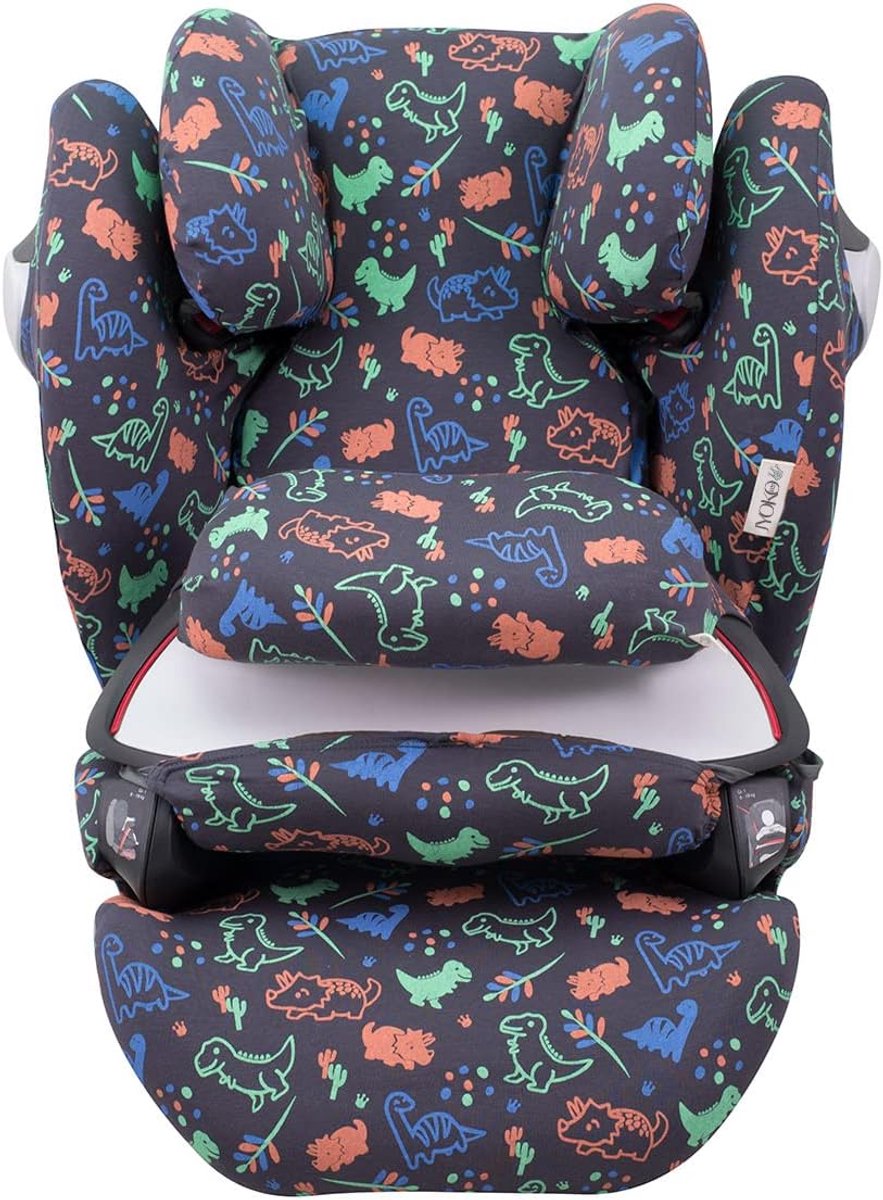 SnelShoppen - Kids Autostoel Beschermhoes - Organisch Katoen - Geschikt voor Cybex Pallas M-Fix, S-Fix, B-Fix - Wasbare Happy Dino - Comfortabele Besc