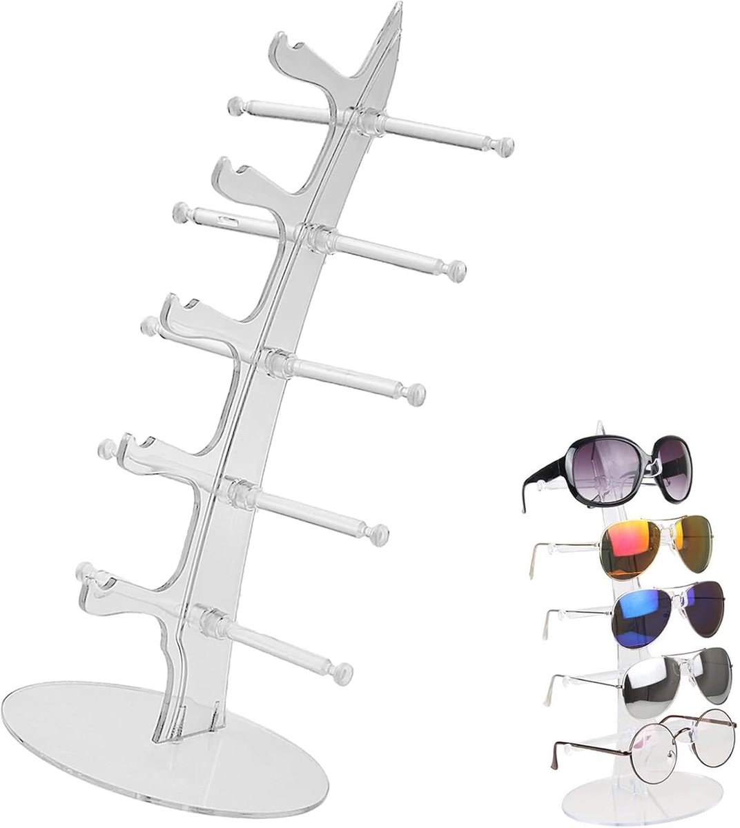 SnelShoppen - Multilayer Sunglasses Stand Houder - Transparante Acryl Plastic Zonnebril Rack voor 5 Pairs - Ideaal voor Thuis, Winkels en Organisatie