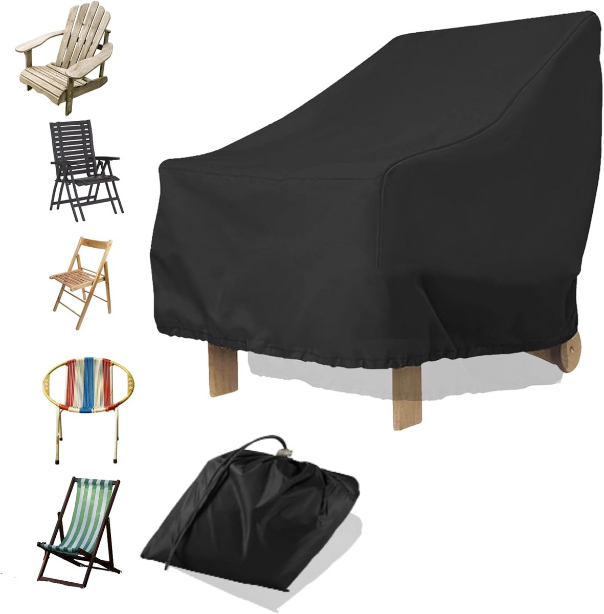 SnelShoppen - Tuinstoel Beschermhoes, Waterdicht, Winddicht, 210D Tuinmeubel Cover, 80 x 85 x 91 cm, UV-bestendig, Scheurbestendig, Zwart, Voor Buiten