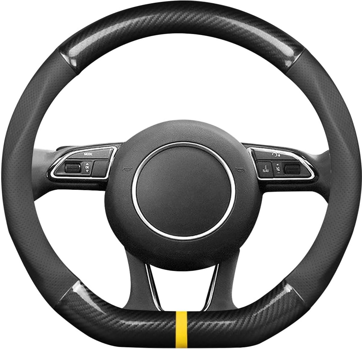 SnelShoppen - Ergocar D-Shape Stuurwielhoes, Universele Autostuurhoes van Toplaag Koeienleer en Carbon Fiber, Ademend, Zacht, Geschikt voor de meeste