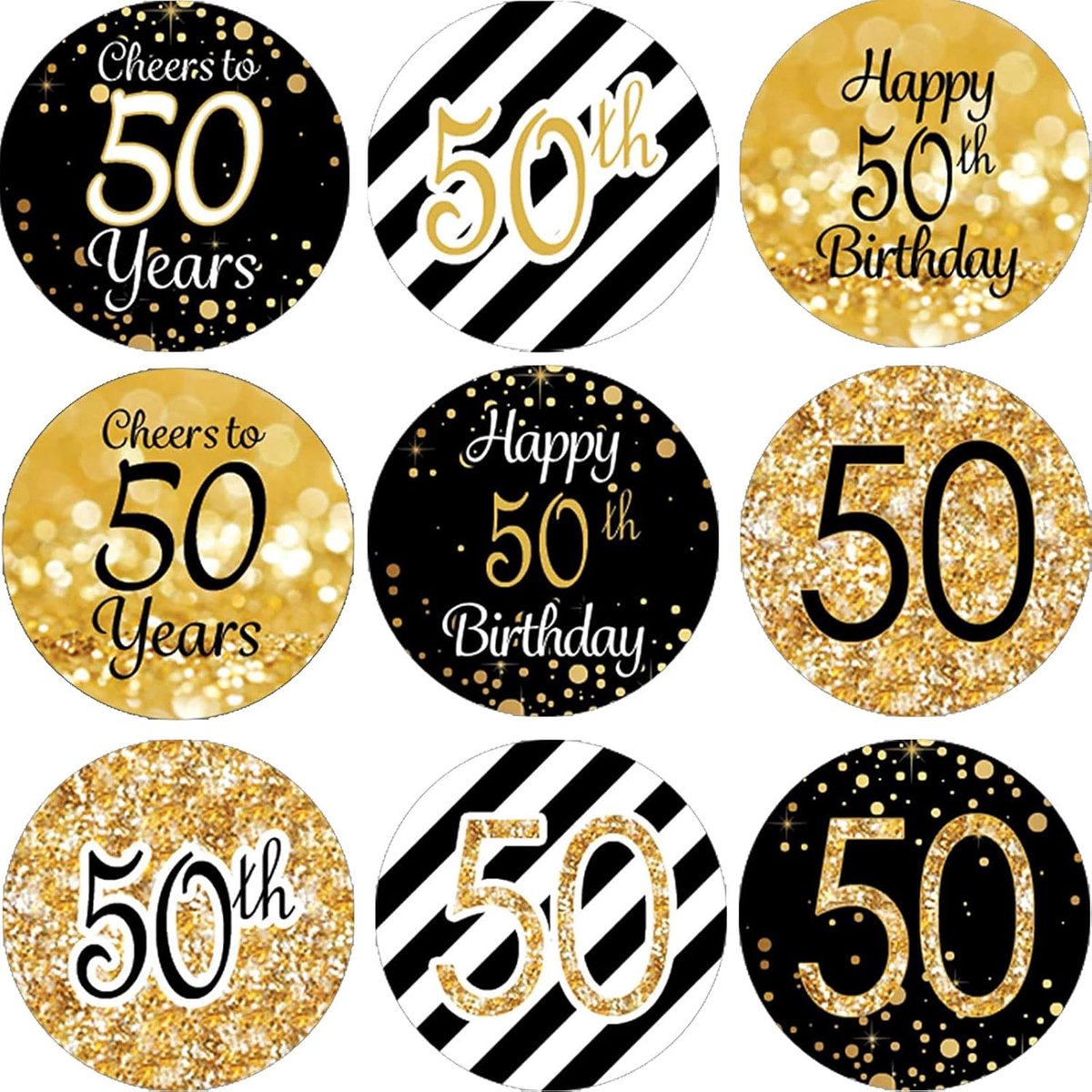 SnelShoppen - 216 Pcs 50e Verjaardag Stickers - Verjaardagsstickers, Jubileum Labels, Ronde Stickers voor Cadeau Verpakking, Gastcadeau, Bruiloft, Fee
