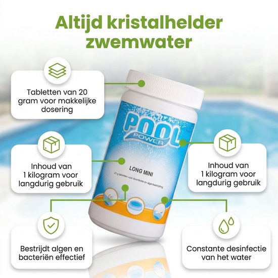 Pool Power Mini Flacon Desinfectie- en Anti-algmiddel voor Zwembaden - 1 kg (Chloor tabletten 90% actief chloor)