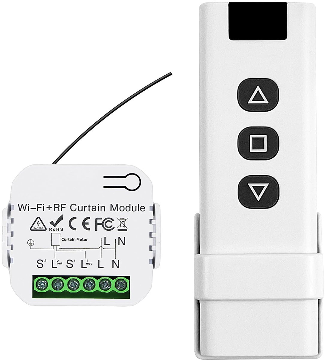SnelShoppen - Wireless Switch Blind Switch Set met Afstandsbediening, Elektrische Rolgordijn Controle, Slimme Huizen, Muurbevestigd met RF Ontvanger e