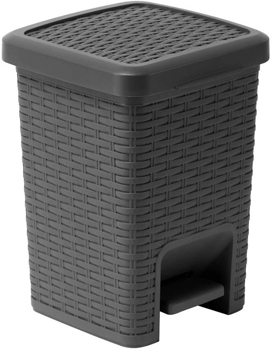 SnelShoppen - Rattan Effect Vierkante Pedaal Afvalemmer 6 Liter Houtskool - Stijlvolle Badkamer Pedaalemmer voor Keuken, Badkamer, Toilet en Meer