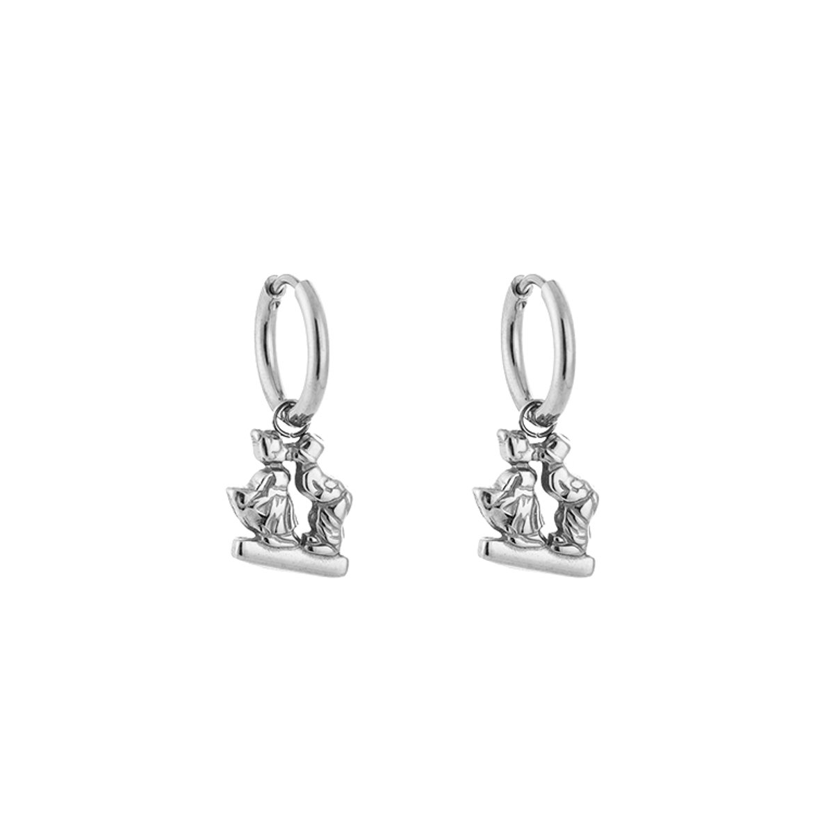 Stainless Steel Kussend Koppeltje Bedel Oorringen – Iconische & Trendy Hoops – RVS - Zilver
