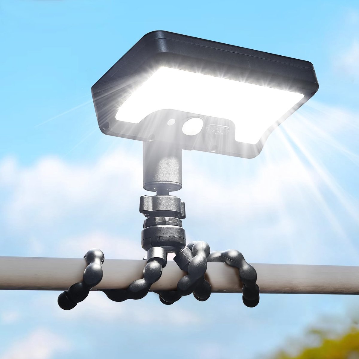 Lzwintrading - Solar Tuinverlichting - Buitenlamp met Sensor - Beveiligingslamp Zonne Energie - 600LM 270 Graden Witte Verlichting - 3 Modi IP65 Waterdicht Buitenzonlicht met Flexibel Octopus-Statief voor Tuin Terras