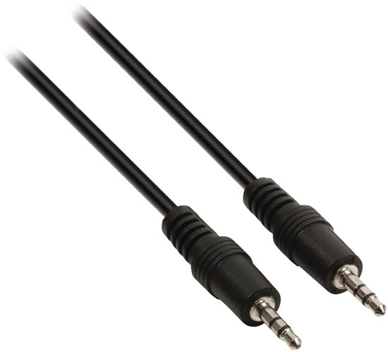 Zwarte 3,5mm jack audiokabel met twee connectoren.