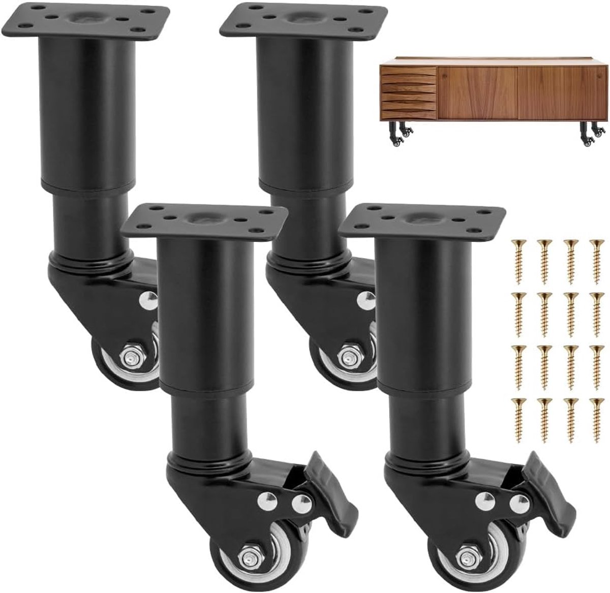 SnelShoppen - Verstelbare Metaal Tafelpoten met Wielen - Hoogte Verstelbare Meubelvoeten voor Kast, Dressoir, Sofa Tafel - Zwart 31-45cm - 4 Stuks