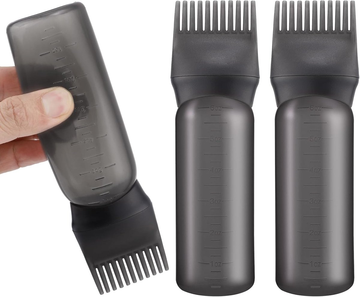 SnelShoppen - 3x Haarolie Applicators 170ml - Professionele Applicator Flessen met Schaal voor Haarverf, Kleurborstel, Zwart, Ideaal voor Thuis en Sal