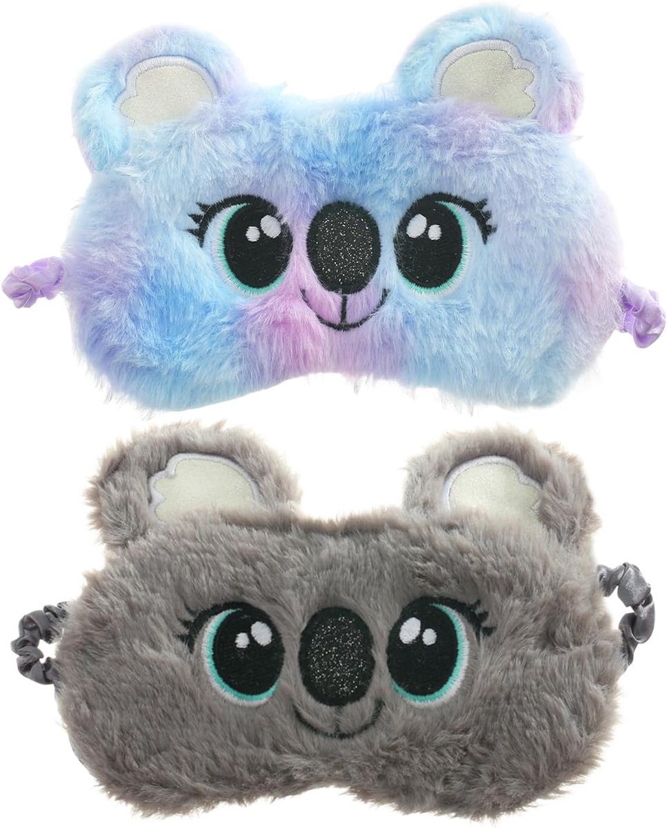SnelShoppen - 2 Koala Slaapmaskers, Schattige Cartoon Oogmaskers, Zachte Pluche Oogschaduw, 20x8 cm, Grijs en Paars, Voor Volwassenen en Kinderen