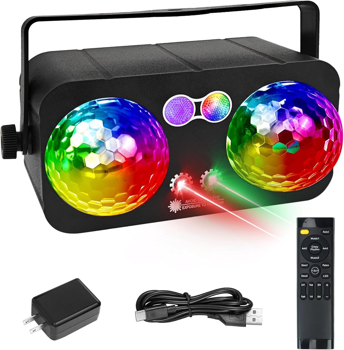SnelShoppen - 6-in-1 Disco Ball, LED Party Light, Geluidsgeactiveerde Strobe Licht, Kleurrijke DJ Verlichting voor Feesten, Rave, Karaoke, Binnen en B