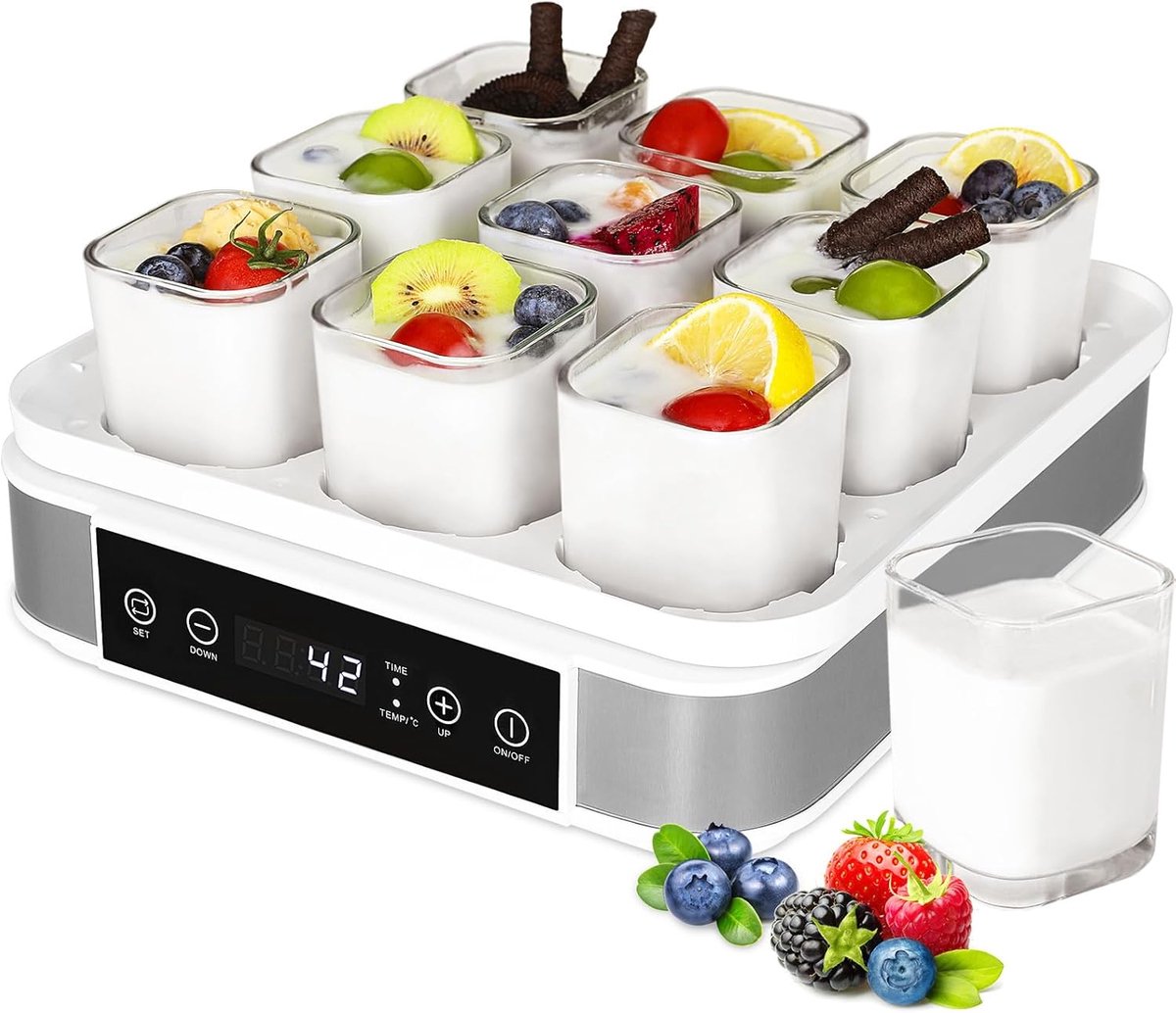 SnelShoppen - Yogurt Maker, Griekse Yoghurt Machine met Temperatuur en Timer, Automatische Digitale Yoghurtmaker met 9 Potjes, BPA-vrij, Ideaal voor H