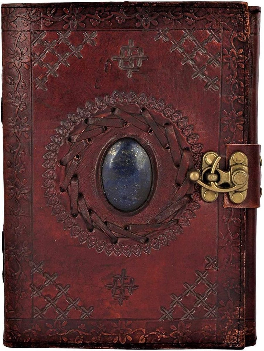 SnelShoppen - Handgemaakte Bruine Leren Notitieboek met Steen - 6 x 8 inch - Perfect voor Studenten, Kantoor, Schetsboek, Dagboek voor Mannen en Vrouw