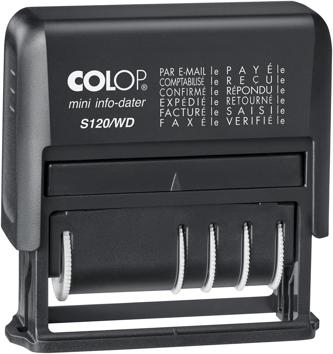 Colop tekststempel Mini-Info Dater S 120/WD | met datum en 12 verschillende woorden | frans