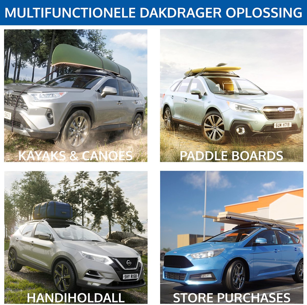 SnelShoppen - HandiRack Universeel Auto Dakrek - Quick Fit Zware Dakdragers voor Auto - Zwart - Ideaal voor Vakantie, Camping, Fietsen, en Buitensport thumbnail 3