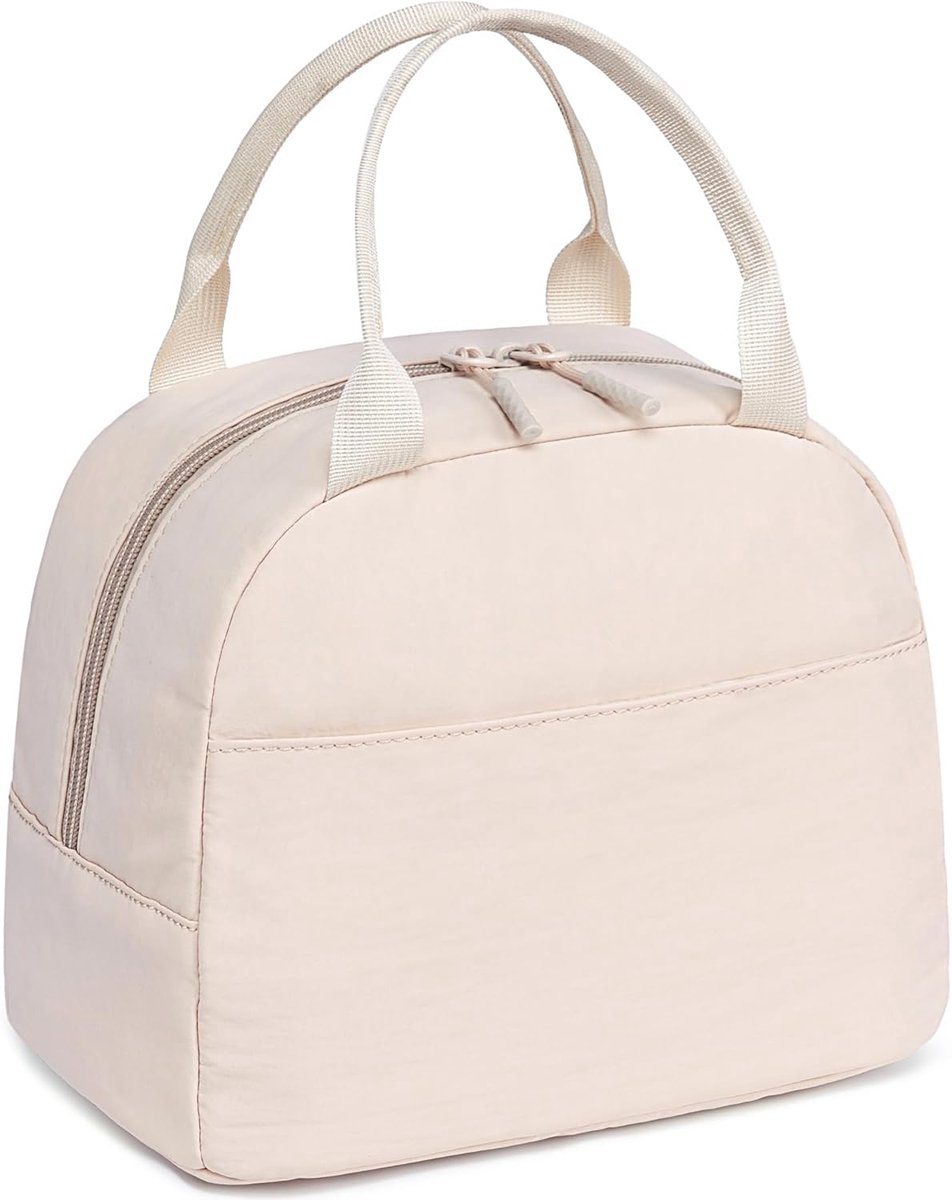 SnelShoppen - Insulated Lunch Box Vrouwen - Herbruikbare Lunch Tas Corduroy Handtas - Lekvrije Thermo Koel Lunch Case - Grote Capaciteit - Pure Beige