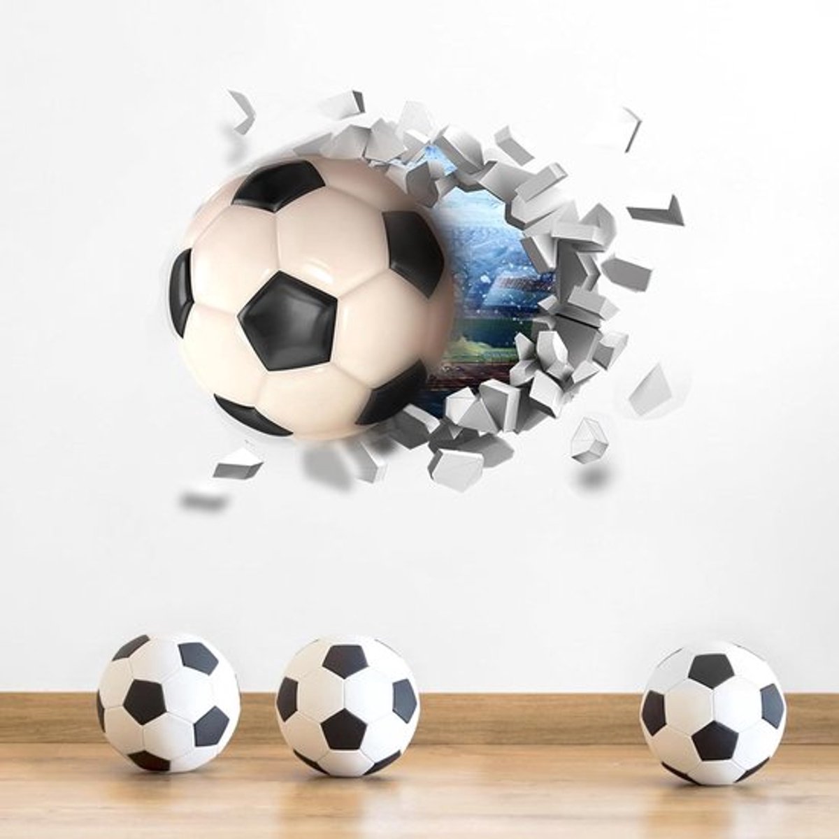 3D Voetbal Muursticker 75x70cm voor Jongenskamer - PVC Zelfklevend Voetbalbehang - Sport Muurkunst Decor - Kinderen Slaapkamer Thuis Feest Verjaardag