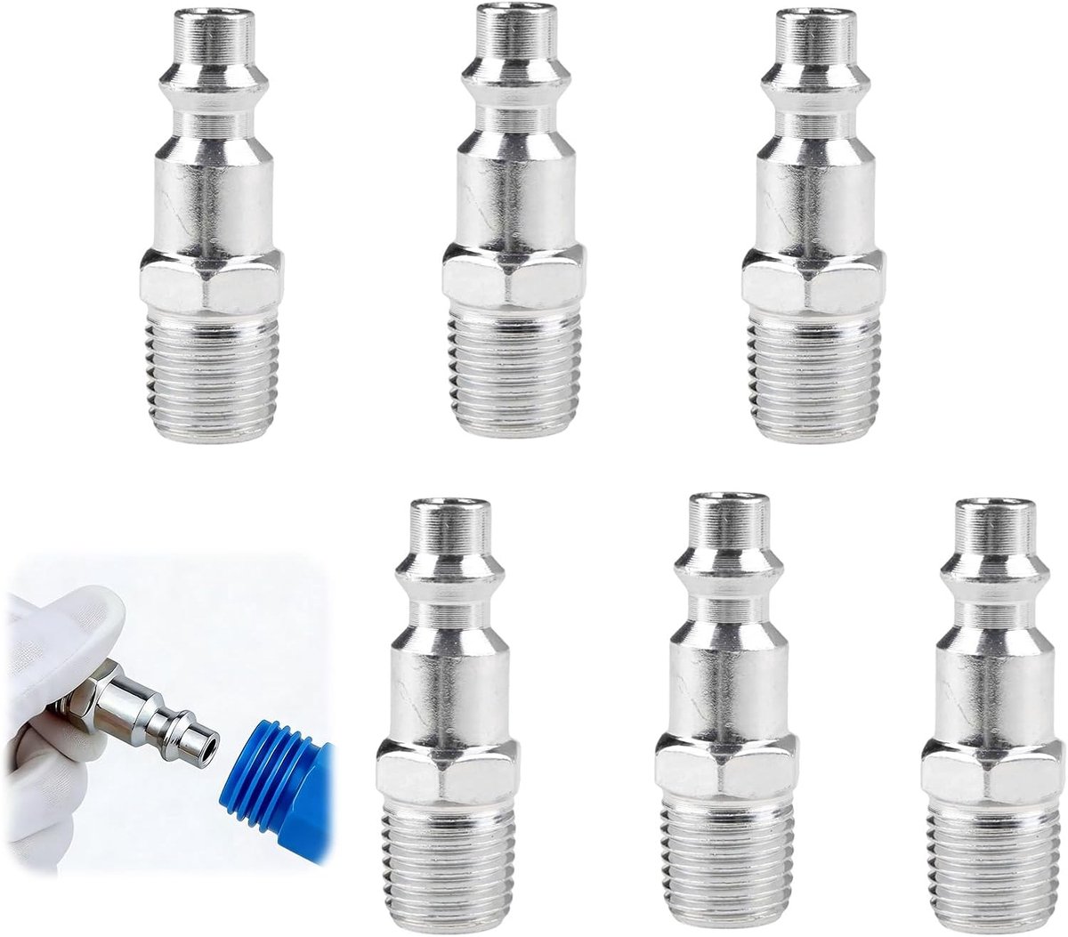 SnelShoppen - 6 Stuks Compressed Air Quick Couplings 1/4 NPT Mannelijk, Amerikaanse Draad voor Compressor, Pneumatische Gereedschappen, Luchtslang Aan