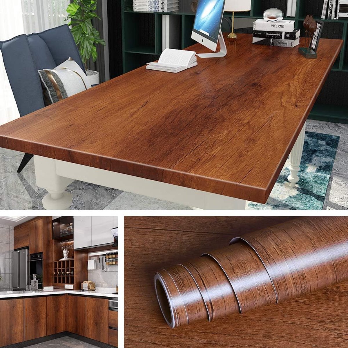 SnelShoppen - Houten Contactpapier 40CMx5M - Zelfklevend Vinyl voor Meubels, Keuken, Badkamer - Bruin Hout Effect, Waterdicht en Oliebestendig, Voor M