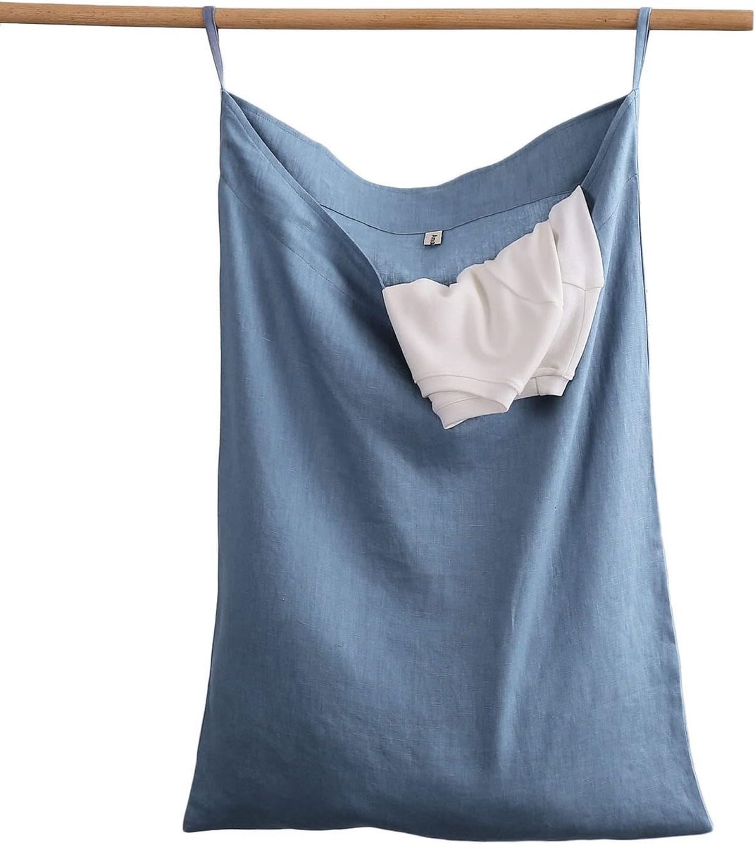 SnelShoppen - Hanging Laundry Bag 100% Linen, Ruimtebesparende Waszak 70x50 cm in Blauw voor Badkamer, Slaapkamer, Kinderkamer - Ideaal voor Thuis en