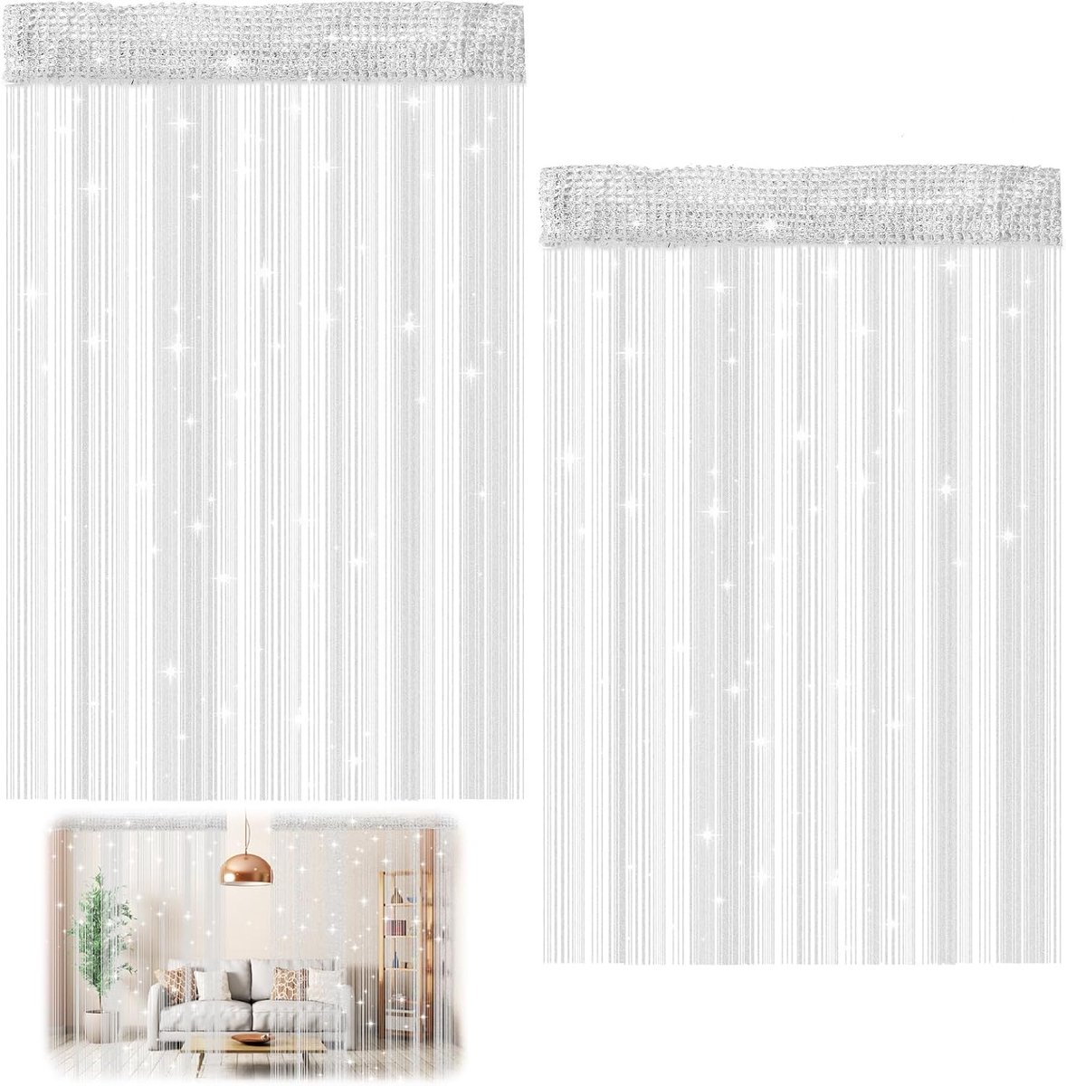 SnelShoppen - Set van 2 Glitter Gordijnen 100 x 200 cm, Vliegengordijn voor Deuren en Vensters, Ideaal voor Balkon, Tuin, Feest en Kinderen