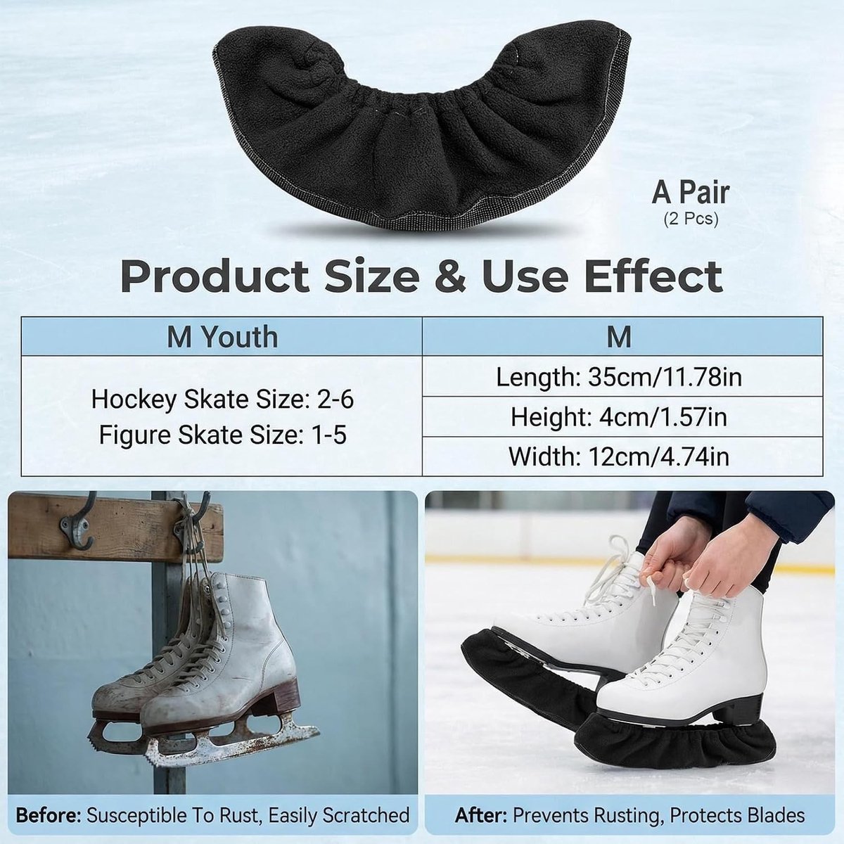 Schaatsbladbescherming voor hockeyschaatsen en kunstschaatsschoenen, duurzame ijsbladafdekking voor optimale bescherming (1 paar)