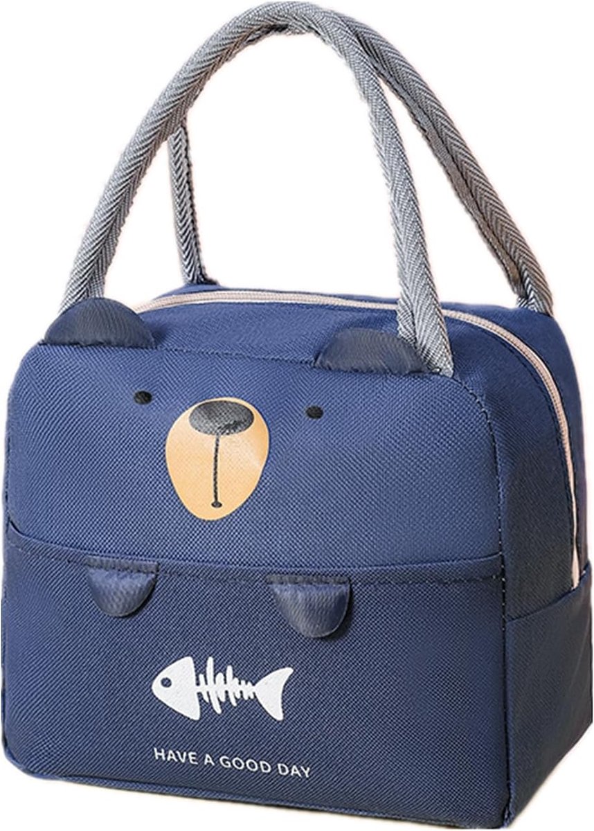 Lunchtas voor Dames en Heren - Geïsoleerde Koeltas met Blauw Berenpatroon - Duurzame en Opvouwbare Lunchtas voor Werk, School en Picknick - 23x19.5x12cm