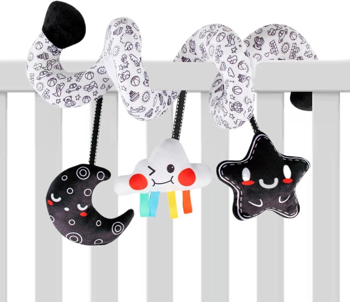 Wandelwagen Speelgoed - Activiteiten Speelgoed - Baby Ontwikkeling - Hoog Contrast - 25 cm - Ster Maan