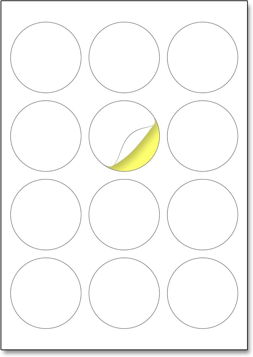SnelShoppen - 150 Vellen A4 Ronde Witte Zelfklevende Labels Stickers 60mm - Printbaar voor Inkjet & Laser - Perfect voor Organisatie, Feest, en Creati