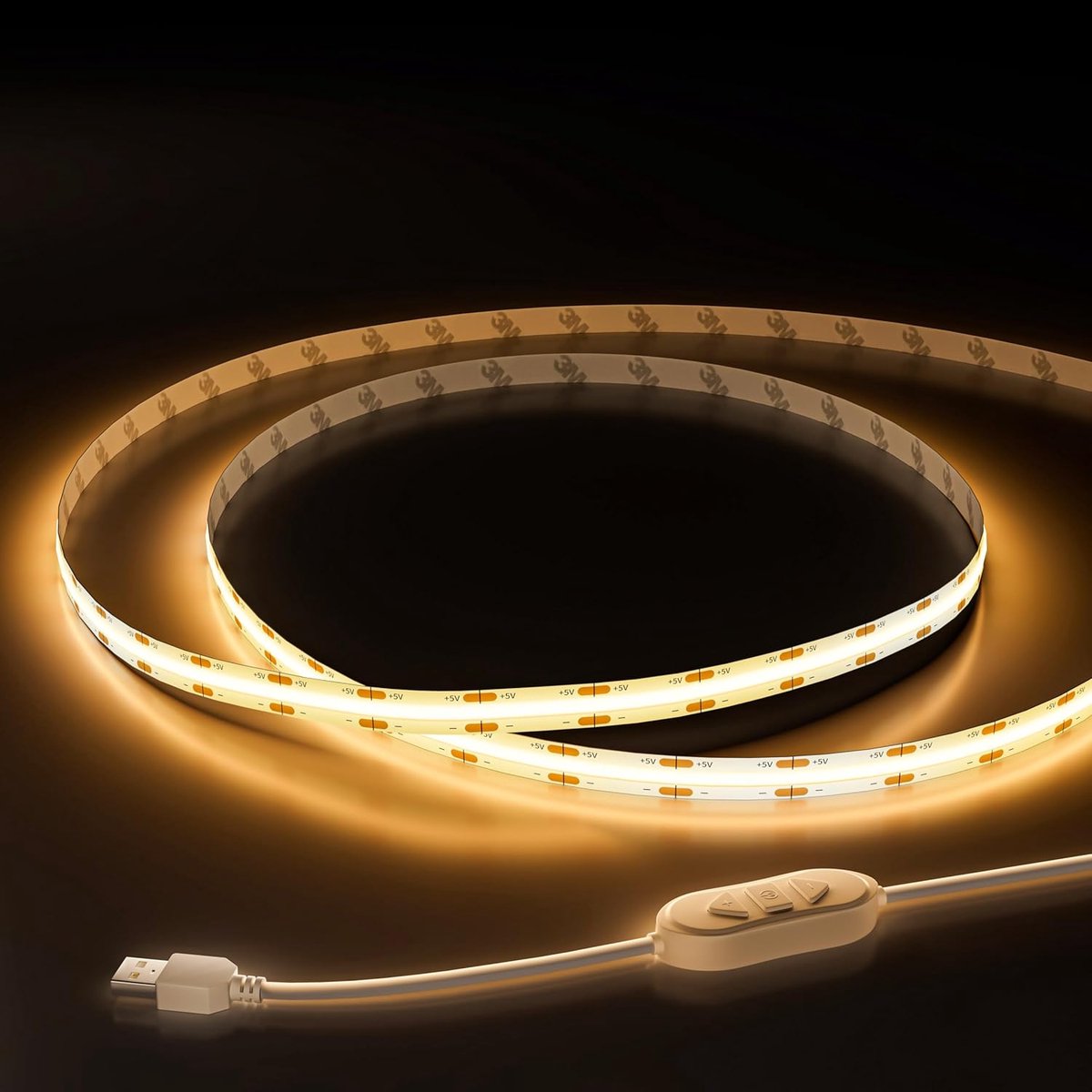 SnelShoppen - LED Strip 5V Warm White 2700K 2m Dimmable 640 LEDs COB Flexibel voor TV Achtergrondverlichting, Slaapkamer, Spiegel