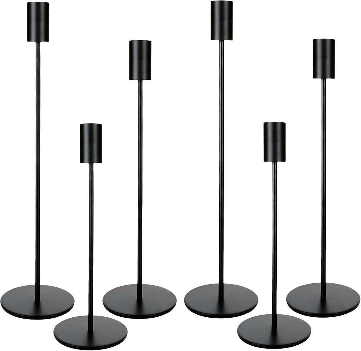 SnelShoppen - Candlestick Set van 6 Zwarte Kandelaarhouders, Cilindrische Kandelaar in 3 Hoogtes voor Feesten, Bruiloften en Diners