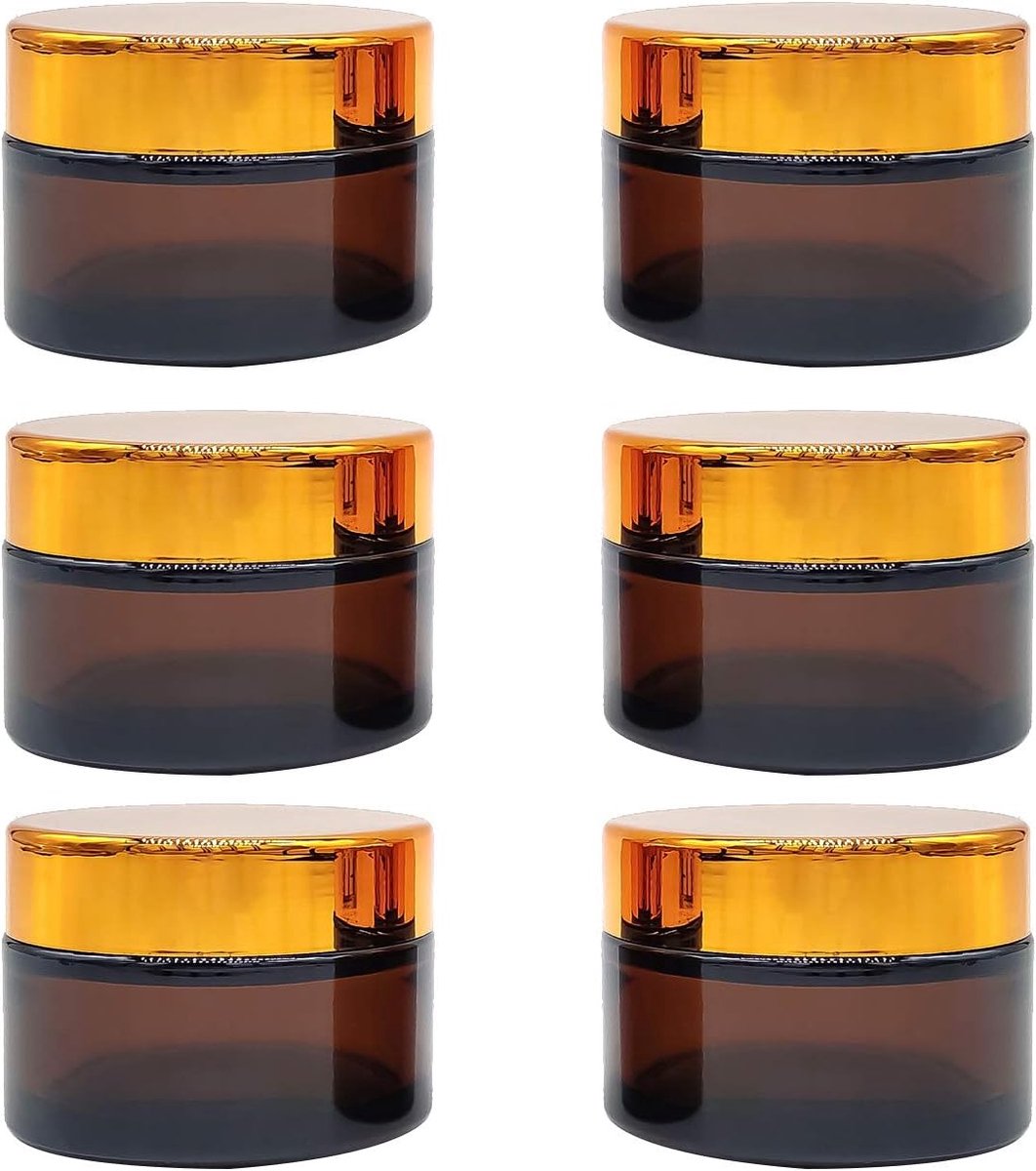 SnelShoppen - Amber Glazen Jars 50ml voor DIY Crema, UV-Bescherming, Reizen, Aroma Therapie, 4.5x5.5cm, Bruin, Set van 2