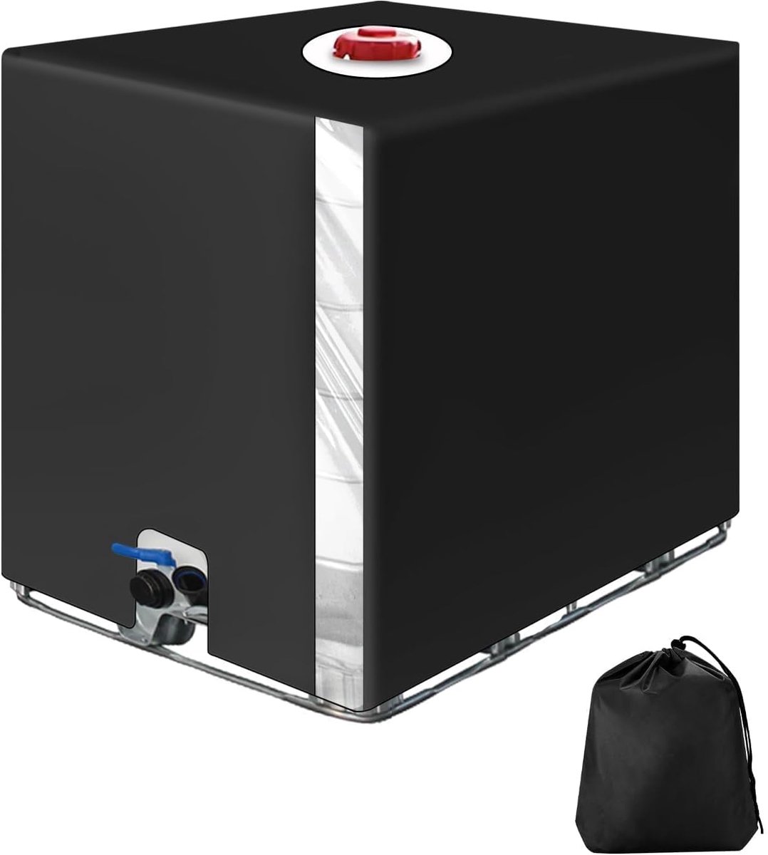 SnelShoppen - IBC Tank Cover 1000L, Water Tank Cover met Transparante Folie, Anti-UV Bescherming, Zwarte IBC Container Accessoires voor Tuin en Buiten