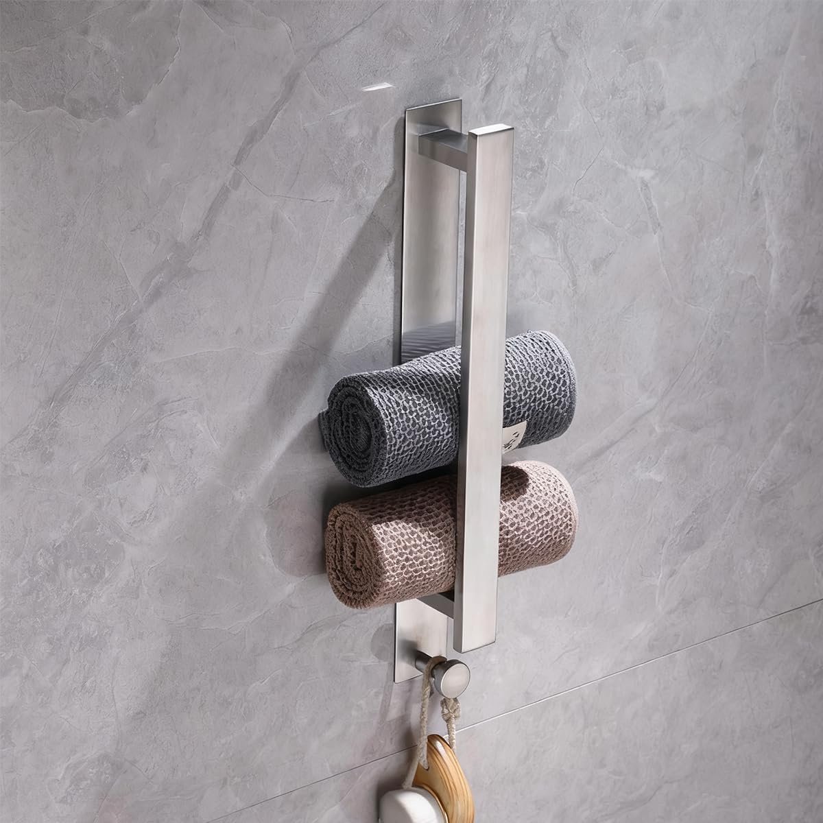 SnelShoppen - Towel Holder zonder Boren, Handdoekenhouder Badkamer, Zelfklevende Handdoekenrek RVS, 40 cm, Zilver, Gastendoekhouder, Makkelijk te Inst