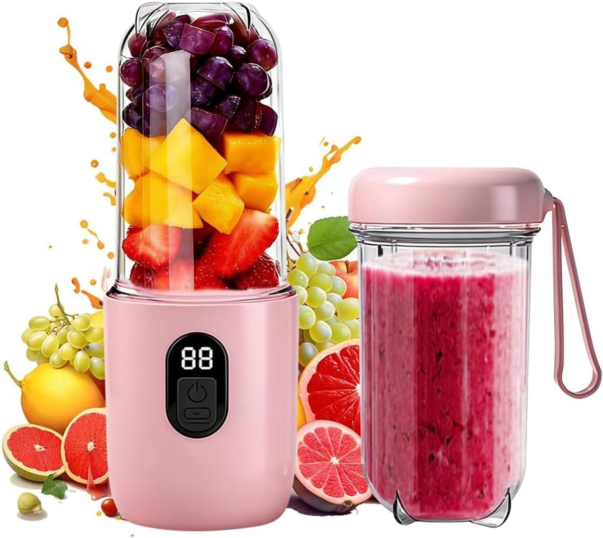 SnelShoppen - 500 ml Draagbare Mini Mixer Met Led-Display, Snoerloze Blender Voor Smoothies, Melkschoppen & Vruchtensap, Roestvrijstalen Messen, ABS K