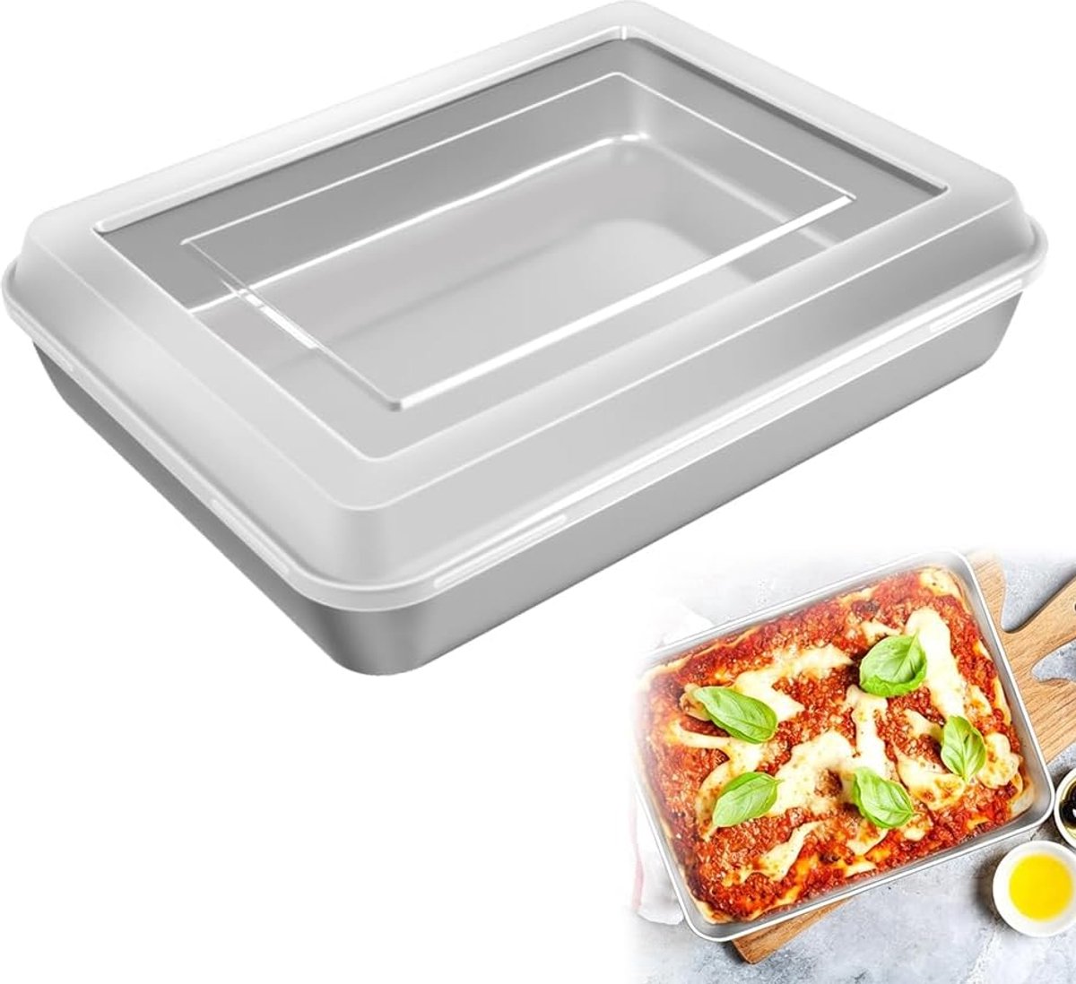 SnelShoppen - Bakplaat met Deksel, RVS Ovenvorm 31x24x5 cm, Rectangulaire Bakvorm voor Lasagne, Brownies en Brood, Vaatwasserbestendig, Duurzaam en An