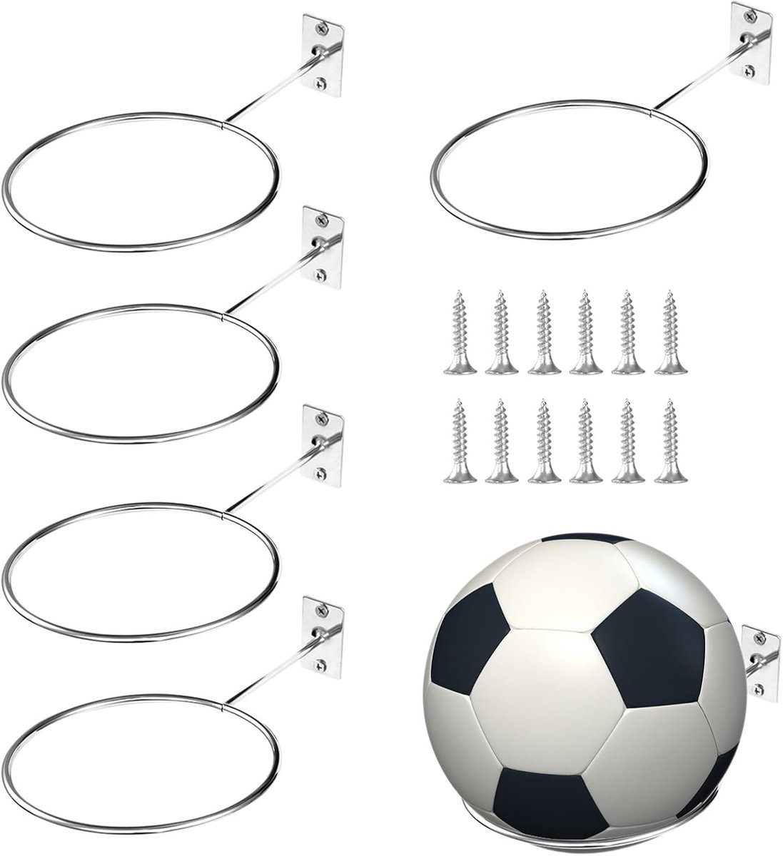 SnelShoppen - 6 Stuks Ballenhouder voor Basketbal, Voetbal, Volleybal, Ballenopslag, Sterk en Duurzaam, Ideaal voor Thuis, Kantoor, Garage, School, Wi