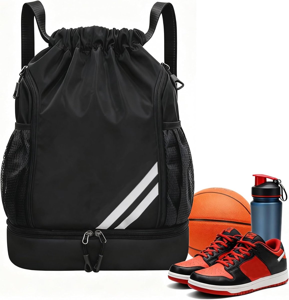 SnelShoppen - Gymtas met Koord, Waterdichte Sporttas met Schoencompartiment & Drinkflescompartiment, Grote & Duurzame Sportrugzak voor Fitness, Voetba