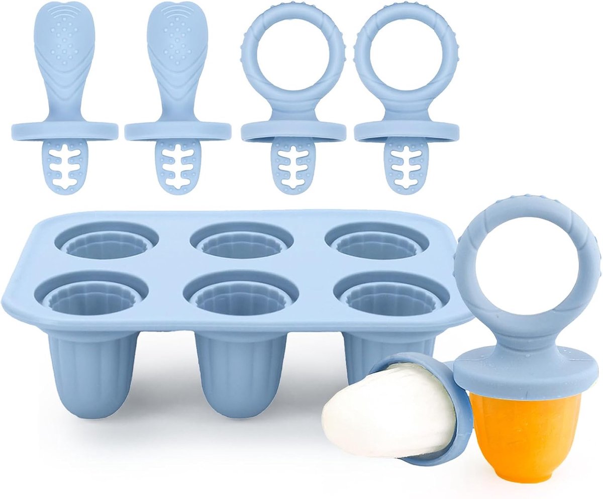 SnelShoppen - 6 Shaped Silicone Ice Moulds voor Baby's en Kinderen, BPA Vrij, Inclusief 6 Sticks - Perfect voor Babyvoeding, Porridge, Sap, Koelkast O