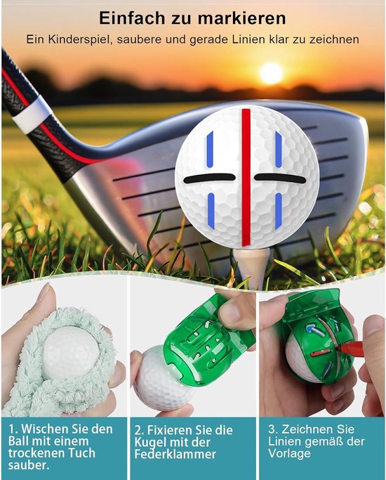 SnelShoppen - 9-delige Golfbal Marker Set met 5 Marker Tools, 4 Kleurrijke Golfbal Markers, 1 Divot Repair Tool, 20 Golf Tees voor Golfbal Uitlijning van Snelshoppen — afbeelding 3